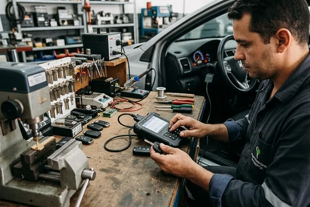 Chaveiro programando chaves e controles em Bragança.